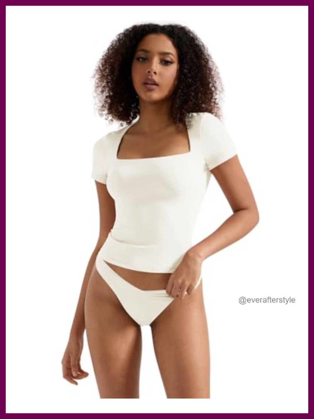 Double Lined Fitted Square Neck Short Sleeve Y2K Crop Top Basic Tee